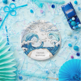 Whimsical Blue Fun Ocean Waves Geburtstag Pappteller