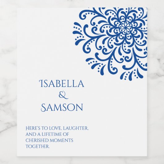 Whimsical Blue Geblüht Weinetikett (Einzelnes Label)