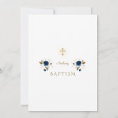 Whimsical Blue Gold Blume Foto Boy Baptisk Inv Einladung (Rückseite)