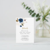 Whimsical Blue Gold Blume Hochzeitdetails Begleitkarte (Stehend Vorderseite)