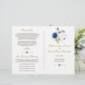 Whimsical Blue Gold Blume Hochzeitsprogramm (Stehend Vorderseite)