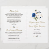 Whimsical Blue Gold Blume Hochzeitsprogramm (Vorne/Hinten)