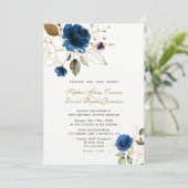 Whimsical Blue Gold Blume Monogram Wedding Einladung (Stehend Vorderseite)