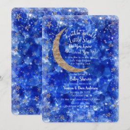 Whimsical Blue Gold Bronze Moon Stars Baby Dusche Einladung