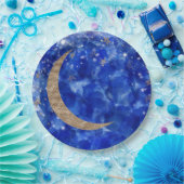 Whimsical Blue Gold Bronze Moon Stars Baby Dusche Pappteller (Party)