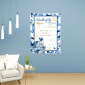 Whimsical Blue Gold Butterfly Kisses Baby Dusche Poster