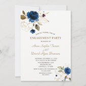 Whimsical Blue Gold Floral Monogram Verlobung Einladung (Vorderseite)