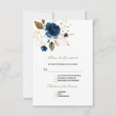 Whimsical Blue Gold Floral Wedding RSVP (Vorderseite)