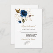 Whimsical Blue Gold Floral Wedding RSVP (Vorne/Hinten)