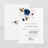 Whimsical Blue Gold Floral Wedding RSVP Karte (Vorne/Hinten)