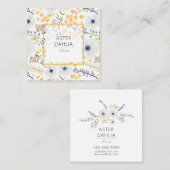 Whimsical Blue Gray Yellow Flowers Quadratische Visitenkarte (Vorne/Hinten)