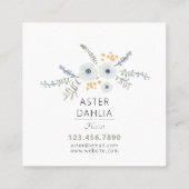 Whimsical Blue Gray Yellow Flowers Quadratische Visitenkarte (Rückseite)