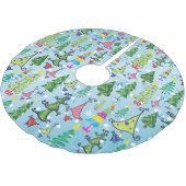 Whimsical Blue Green Snowflakes Weihnachtsbäume Polyester Weihnachtsbaumdecke (Schrägansicht)