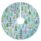 Whimsical Blue Green Snowflakes Weihnachtsbäume Polyester Weihnachtsbaumdecke (Vorderseite)