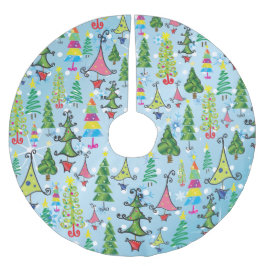 Whimsical Blue Green Snowflakes Weihnachtsbäume Polyester Weihnachtsbaumdecke