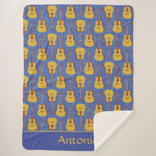 Whimsical Blue Guitar Music Enthusiast Design Sherpadecke (Vorderseite)