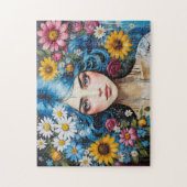 Whimsical Blue Hair Girl mit Blume Paint Tropfens Puzzle (Vertikal)