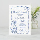 Whimsical Blue Hand Drawing Brunch Brautparty Einladung (Stehend Vorderseite)