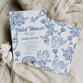 Whimsical Blue Hand Drawing Cherub Brautparty Einladung