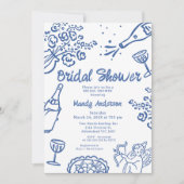 Whimsical Blue Hand Drawing Cherub Brautparty Einladung (Vorderseite)