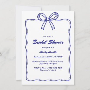 Whimsical Blue Hand Drawing Ribbon Bow Brautparty Einladung