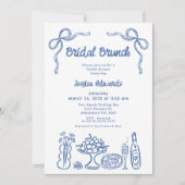Whimsical Blue Hand Drawn Bridal Brunch Dusche Einladung (Vorderseite)