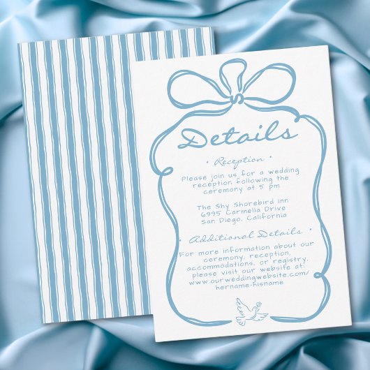 Whimsical Blue Hand Drawn Floral Stripe Wedding Begleitkarte