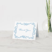 Whimsical Blue Hand Drawn Floral Stripe Wedding Dankeskarte (Vorderseite)