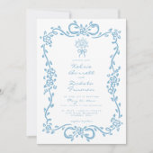 Whimsical Blue Hand Drawn Floral Stripe Wedding Einladung (Vorderseite)