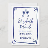 Whimsical Blue Hand Drawn Quirky Wedding Einladung (Vorderseite)