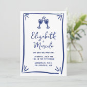 Whimsical Blue Hand Drawn Quirky Wedding Einladung (Stehend Vorderseite)