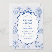 Whimsical Blue Hand Drawn Tea Party Bridal Shower Einladung (Vorderseite)