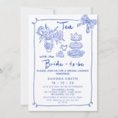 Whimsical Blue Hand Drawn Tee Party Brautparty Einladung (Vorderseite)