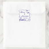 Whimsical Blue Hand Drawn Wedding Quadratischer Aufkleber (Tasche)