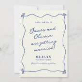Whimsical Blue Hand Drawn Wedding Save The Date (Vorderseite)