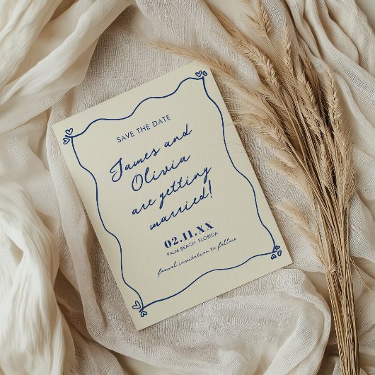 Whimsical Blue Hand Drawn Wedding Save The Date