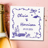 Whimsical Blue Hand Drawn Wedding Serviette