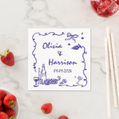 Whimsical Blue Hand Drawn Wedding Serviette (Beispiel)