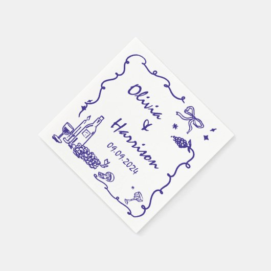 Whimsical Blue Hand Drawn Wedding Serviette (Ecke)