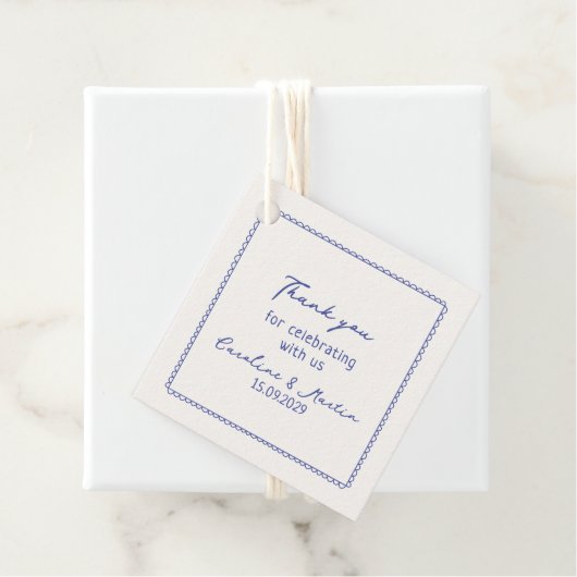 Whimsical, Blue Hand gezogen Hochzeit danke Geschenkanhänger (Beispiel)