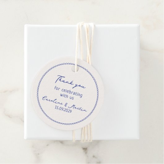 Whimsical, Blue Hand gezogen Hochzeit danke Geschenkanhänger (Beispiel)