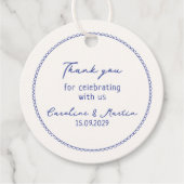 Whimsical, Blue Hand gezogen Hochzeit danke Geschenkanhänger (Vorderseite)