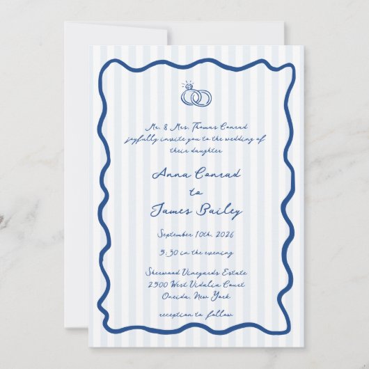 Whimsical Blue Handwriting Wedding Einladung (Vorderseite)