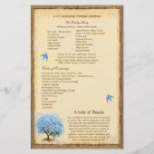 Whimsical Blue Heart Leaf Tree Hochzeitsprogramm (Rückseite)