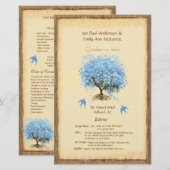 Whimsical Blue Heart Leaf Tree Hochzeitsprogramm (Vorne/Hinten)