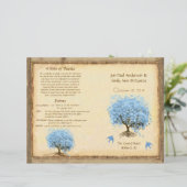 Whimsical Blue Heart Leaf Tree Hochzeitsprogramm (Stehend Vorderseite)