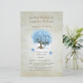 Whimsical Blue Heart Leaf Tree Hochzeitsprogramm (Stehend Vorderseite)