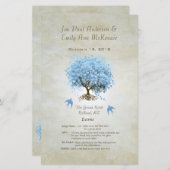 Whimsical Blue Heart Leaf Tree Hochzeitsprogramm (Vorne/Hinten)