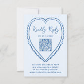 Whimsical Blue Heart QR-Code-Hochzeit RSVP Karte (Vorderseite)