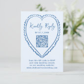 Whimsical Blue Heart QR Code Wedding RSVP Karte (Stehend Vorderseite)
